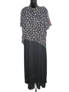 Chaudry made in India Black & White Vintage Floral Layered look midi dress size